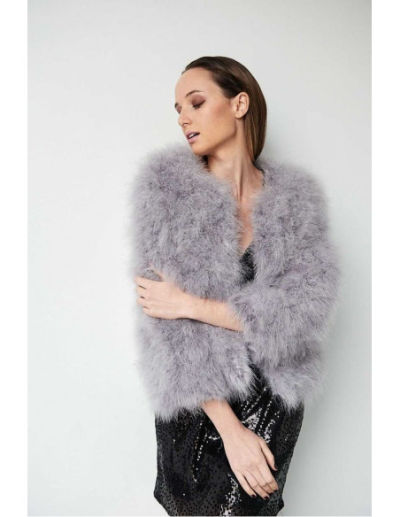 Chaqueta de plumas de avestruz gris | Complementos Invitada