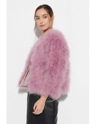 Chaqueta de plumas de avestruz lila | Complementos Invitada