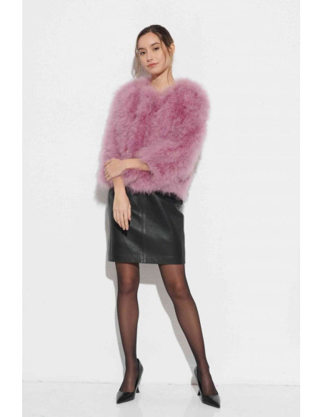 Chaqueta de plumas de avestruz lila | Complementos Invitada