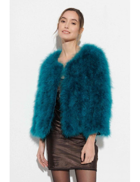 Chaqueta de plumas de avestruz azul verdoso | Complementos Invitada