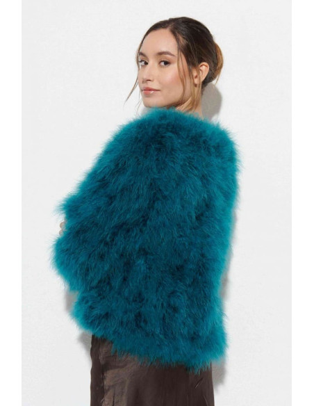 Chaqueta de plumas de avestruz azul verdoso | Complementos Invitada