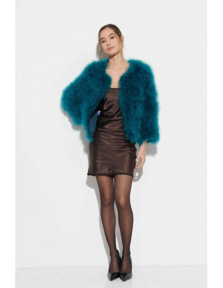 Chaqueta de plumas de avestruz azul verdoso | Complementos Invitada
