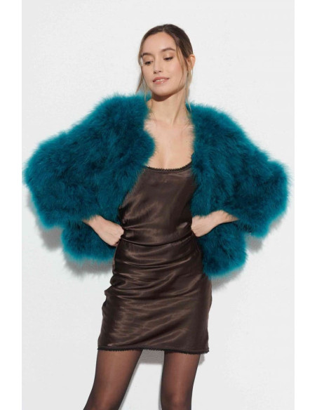 Chaqueta de plumas de avestruz azul verdoso | Complementos Invitada