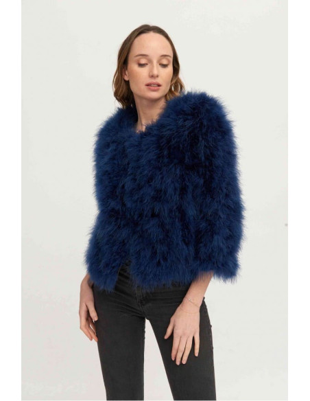 Chaqueta de plumas de avestruz azul marino | Complementos Invitada