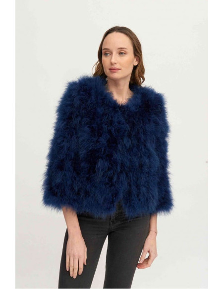 Chaqueta de plumas de avestruz azul marino | Complementos Invitada
