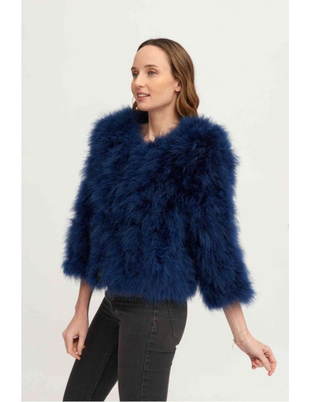 Chaqueta de plumas de avestruz azul marino | Complementos Invitada