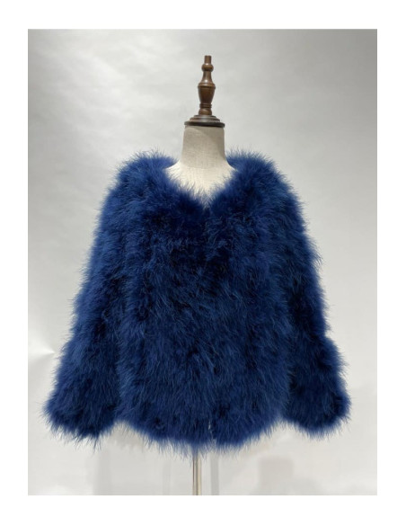 Chaqueta de plumas de avestruz azul marino | Complementos Invitada