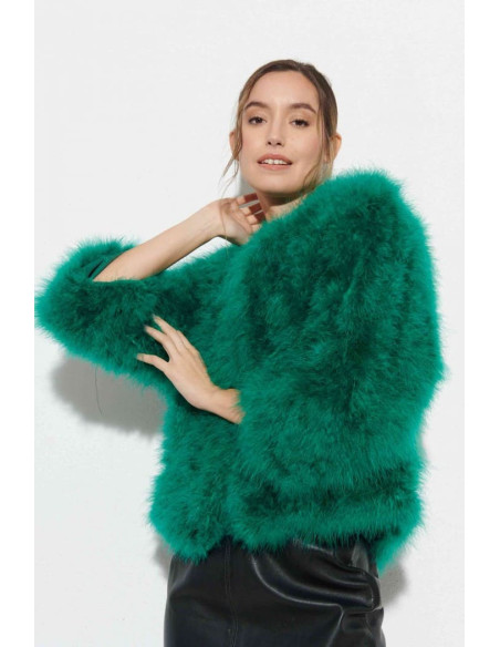 Chaqueta de plumas de avestruz verde | Complementos Invitada