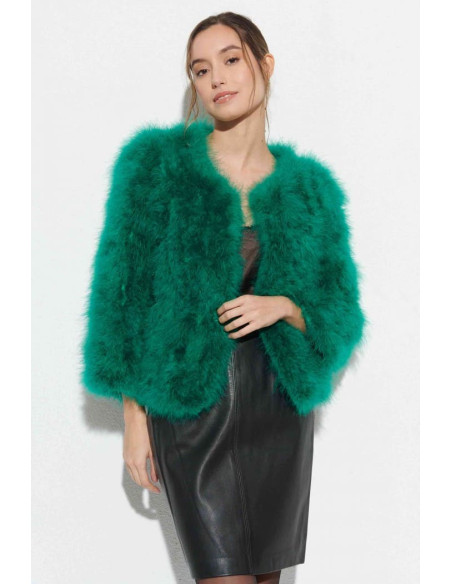 Chaqueta de plumas de avestruz verde | Complementos Invitada