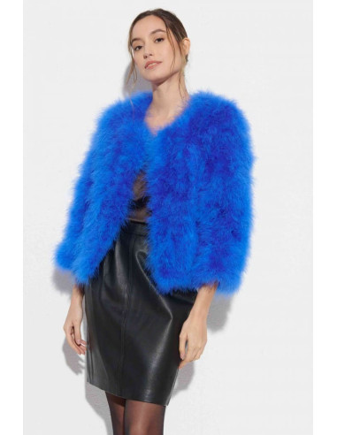 Chaqueta de plumas de avestruz azul electrico | Complementos Invitada