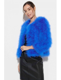 Chaqueta de plumas de avestruz azul electrico
