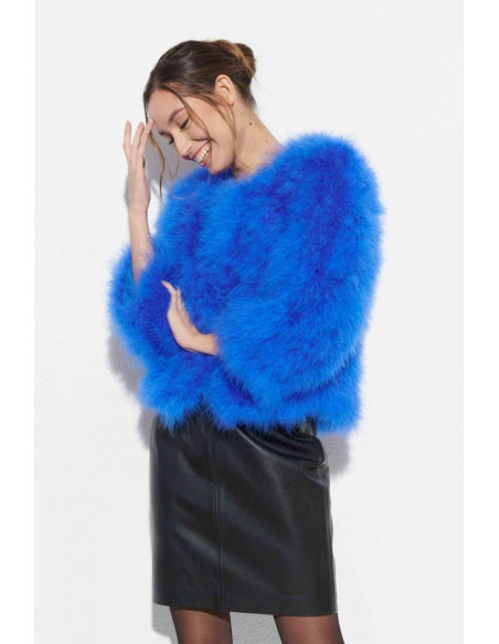 Chaqueta de plumas de avestruz azul electrico | Complementos Invitada
