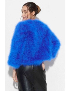 Chaqueta de plumas de avestruz azul electrico 2