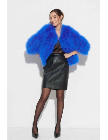 Chaqueta de plumas de avestruz azul electrico | Complementos Invitada