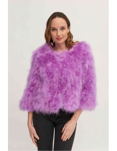 Chaqueta de plumas de avestruz violeta para bodas de invierno