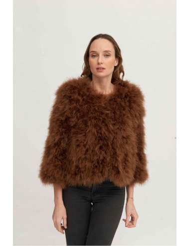 Chaqueta de plumas de avestruz marron | Complementos Invitada