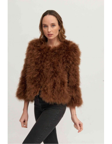 Chaqueta de plumas de avestruz marron | Complementos Invitada