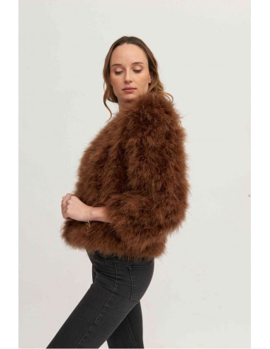 Chaqueta de plumas de avestruz marron | Complementos Invitada