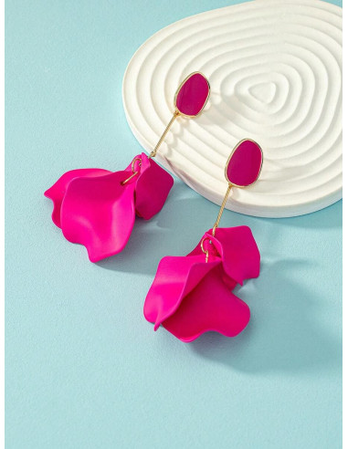 Pendientes largos de pétalo colgante rojo | Complementos Invitada