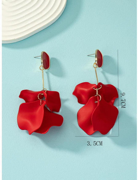 Pendientes largos de pétalo colgante rojo | Complementos Invitada