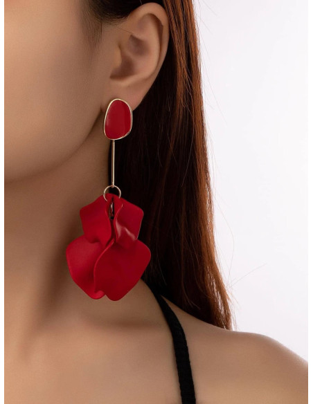 Pendientes largos de pétalos colgantes rojos