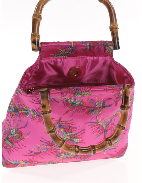 Bolso con plumas y asa de bambú | Complementos Invitada