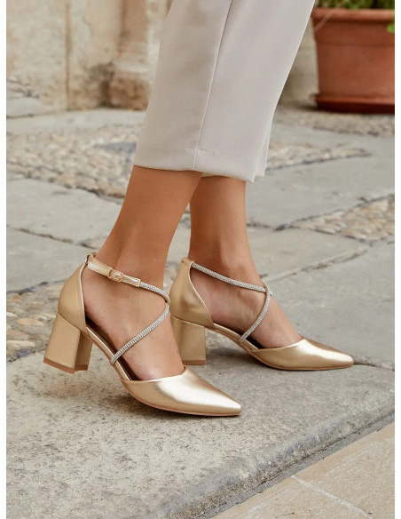 Zapatos de fiesta con tacón ancho y brillantes | Complementos Invitada