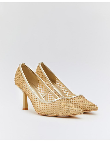 Zapato salón rejilla con brillo y tacón fino | Complementos Invitada