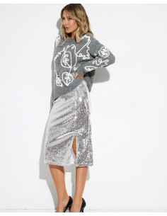 Falda lentejuelas plateada para las fiestas | Complementos Invitada 2