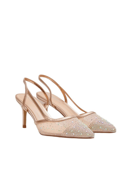 Zapato de tacón alto destalonado cómodo -  champagne rosa con brillos