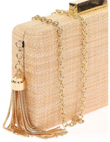 Bolso de fiesta de rafia con borla de flecos | Complementos Invitada