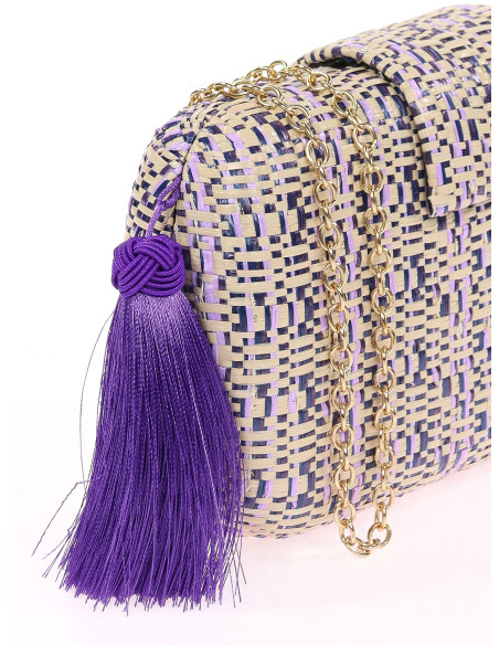 Clutch de fiesta multicolor de rafia con borla | Complementos Invitada