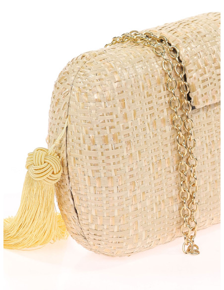 Clutch de fiesta multicolor de rafia con borla | Complementos Invitada