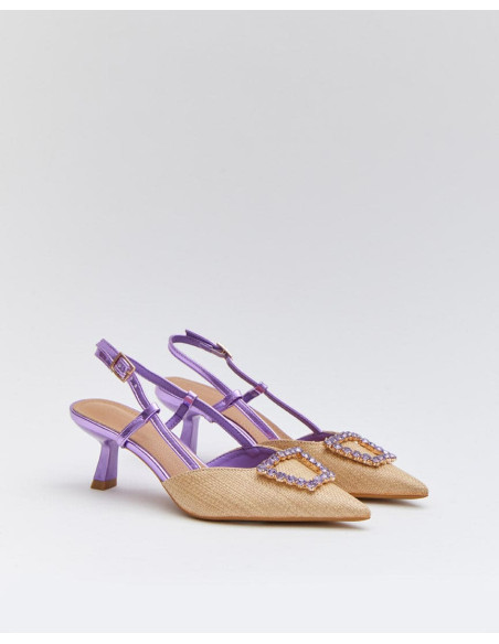 Zapato de tacon bajo destalonado con pedreria | Complementos Invitada