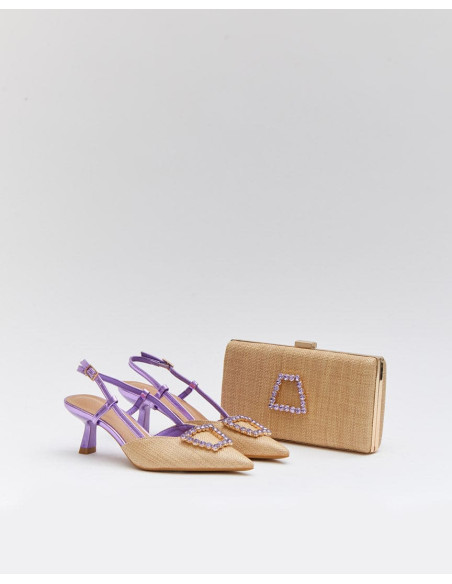 Zapato de tacon bajo destalonado con pedreria | Complementos Invitada