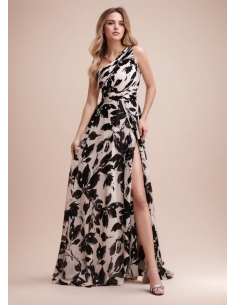 Vestido largo de fiesta asimétrico estampado