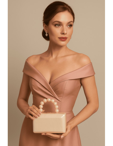 Clutch nácar invitada boda con asa de perlas | Complementos Invitada
