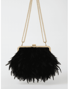 Bolso de plumas negro con cadena dorada para invitadas | CI