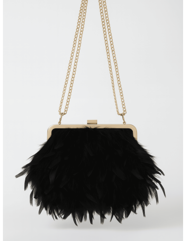 Bolso de plumas negro con cadena dorada para invitadas | CI