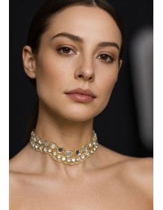Choker dorado onda con espejos  y diamantes | Complementos Invitada