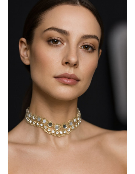 Choker dorado onda con espejos  y diamantes | Complementos Invitada