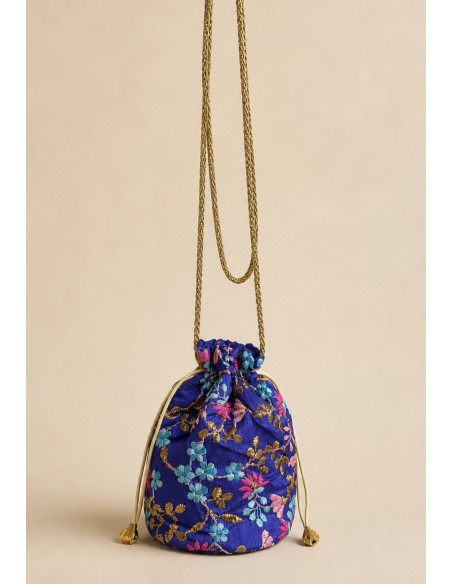 Bombonera azul royal con bordado floral | Complementos Invitada