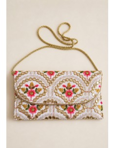 Clutch blanco bordado floral con espejos | Invitada
