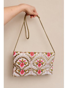 Clutch blanco bordado floral con espejos | Invitada 2
