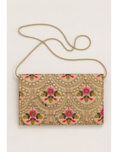 Clutch beige bordado floral con espejos | Invitada