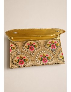 Clutch beige bordado floral con espejos | Invitada 2