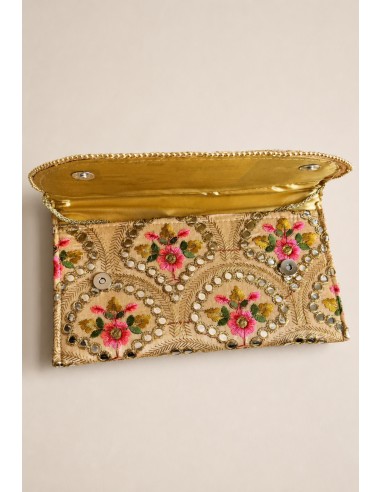 Clutch beige bordado floral con espejos | Invitada