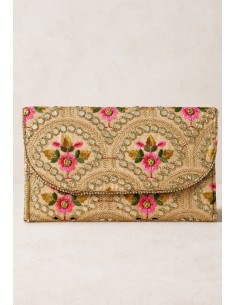 Clutch beige bordado floral con espejos | Invitada