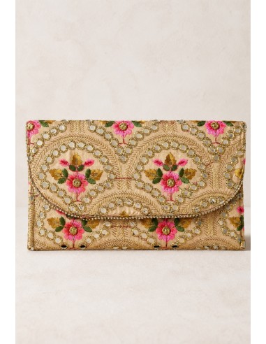 Clutch beige bordado floral con espejos | Invitada