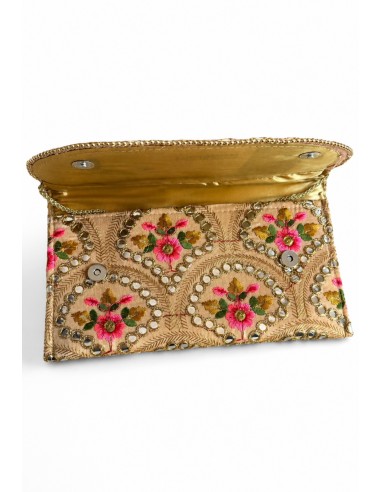Clutch beige bordado floral con espejos | Invitada